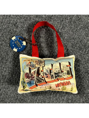 Vintage Las Vegas Souvenir Mini Pillow Homemade Door Hanger With Casino Chip